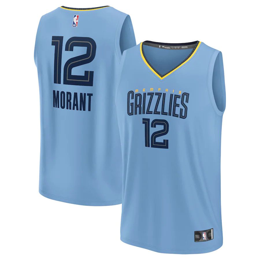 Men Memphis Grizzlies #12 Ja Morant Fanatics Branded Light Blue Statement Edition 2022-23 Fast Break Replica Player NBA Jersey->memphis grizzlies->NBA Jersey
